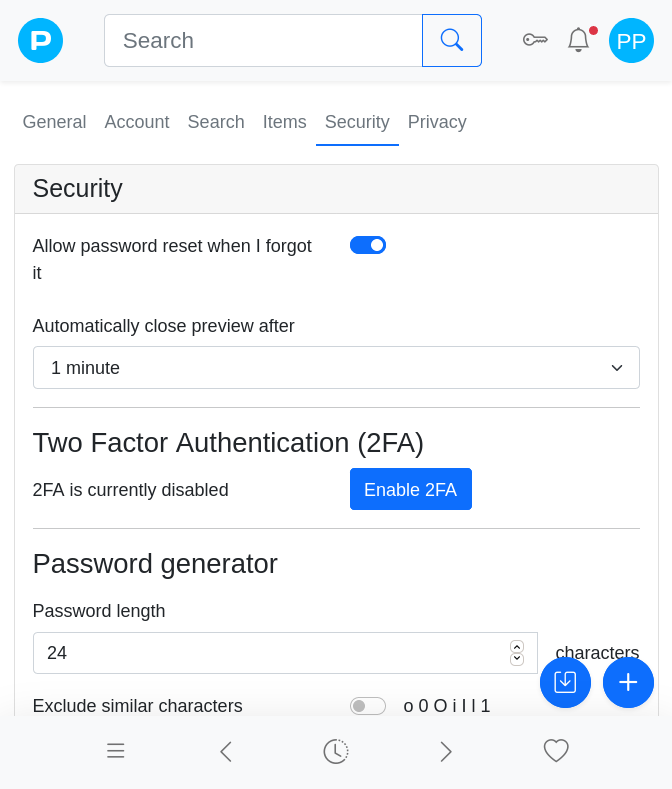 Passfindr Preferences Two Factor Authentication